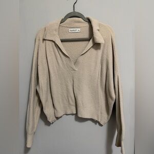 Abercrombie & Fitch Beige Collared V-Neck Knit Sweater
